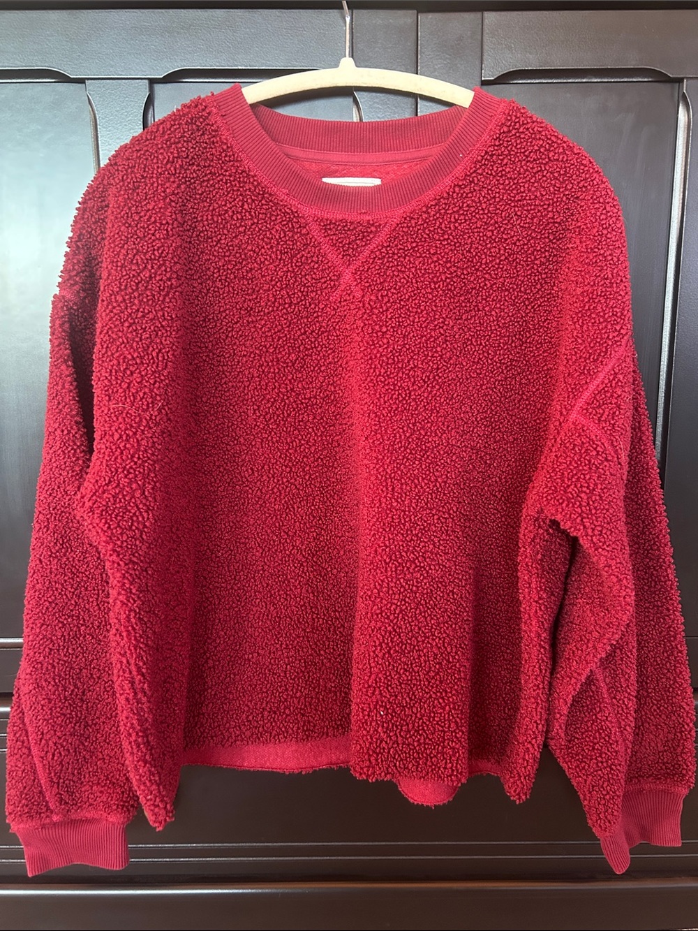 American Eagle Outfitters Red Sherpa Crewneck Sweater